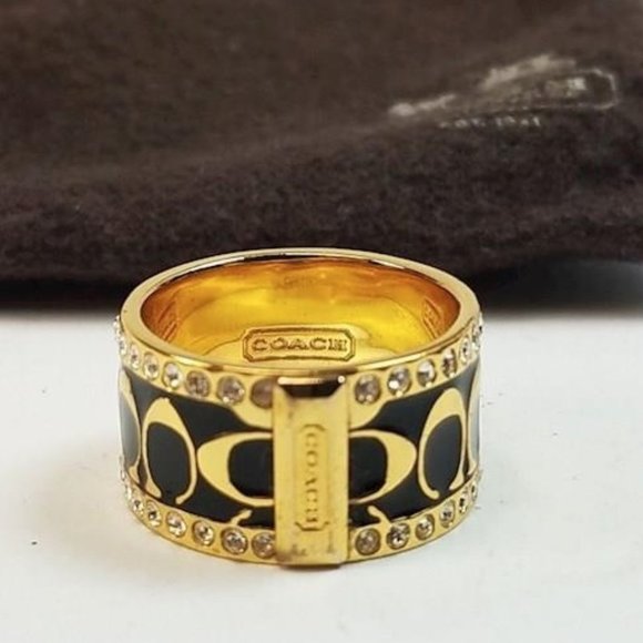 Coach Gold Tone BK Enamel Crystal Gems Ring size 7 - Picture 1 of 4